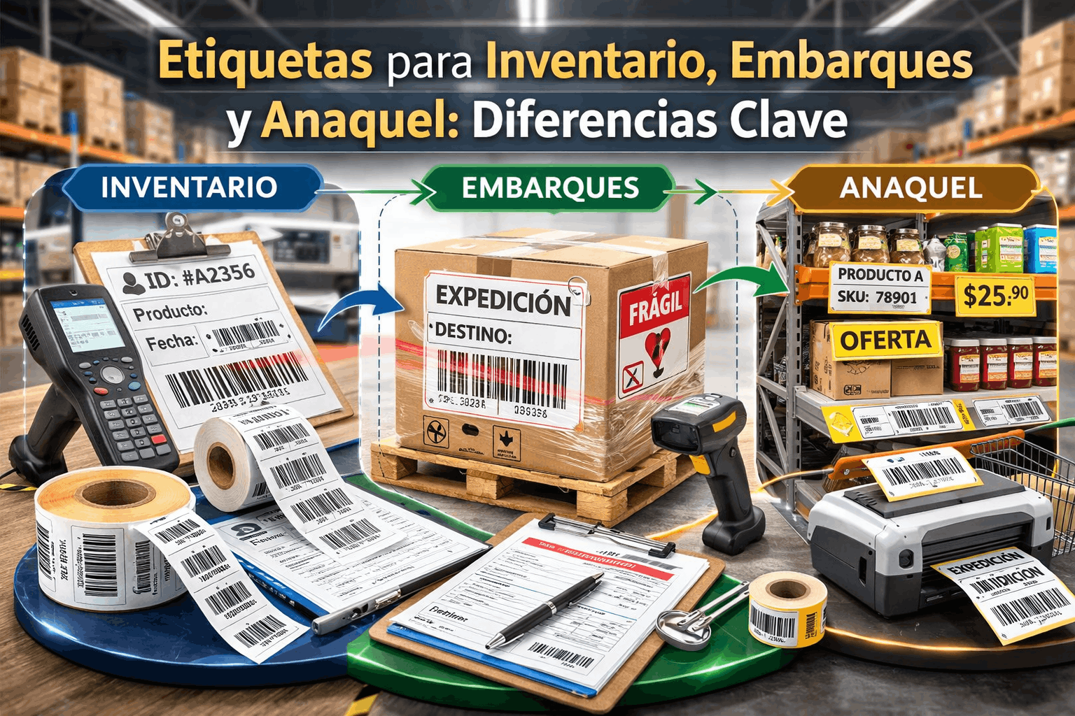 Etiquetas para inventario, embarques y anaquel: diferencias clave