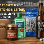 ¿Qué etiqueta usar en superficies de cartón, plástico, vidrio o metal?